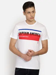 Free Authority Men White Captain America Printed Round Neck Pure Cotton T-shirt