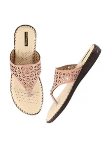 Shoetopia Women Pink Textured Open Toe Flats