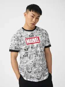 The Souled Store Men White & Black Marvel Comic Strip Print Round Neck T-shirt