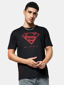 The Souled Store Men Black Superman Printed Round Neck Pure Cotton T-shirt