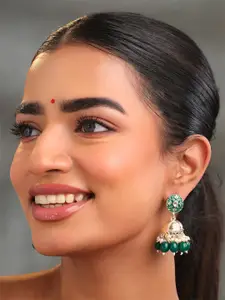 Yellow Chimes Green & Gold Dome Shaped Meenakari Jhumkas Earring