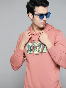 Kook N Keech Marvel Men Dusty Pink & Green Printed Hooded Sweatshirt