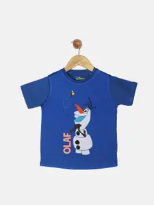 YK Disney Boys Blue Disney Olaf Printed Round Neck T-shirt