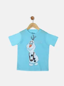 YK Disney Boys Blue Olaf Printed Round Neck T-shirt