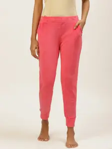 Sweet Dreams Women Coral Pink Solid Velvet Finish Lounge Joggers