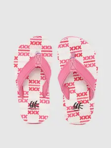 YK Girls Pink & White Printed Thong Flip-Flops