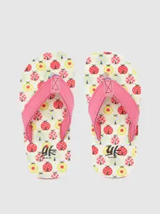 YK Girls Pink & Yellow Printed Thong Flip-Flops