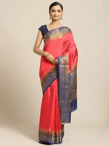 Shaily Coral Red Solid Saree