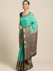 Shaily Sea Green & Golden Ethnic Zari Woven Design Saree