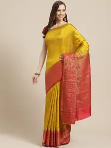 Shaily Mustard Yellow & Red Solid Saree