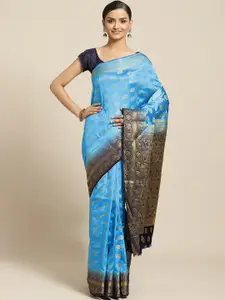 Shaily Blue & Golden Ethnic Zari Woven Design Saree