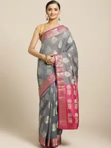 Shaily Grey & Golden Zari Woven Design Saree
