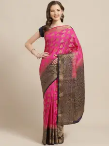 Shaily Pink & Golden Zari Woven Design Saree