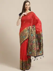 Shaily Red & Golden Zari Woven Design Saree