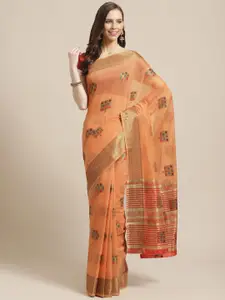 Shaily Peach-Coloured & Golden Zari Woven Design Saree
