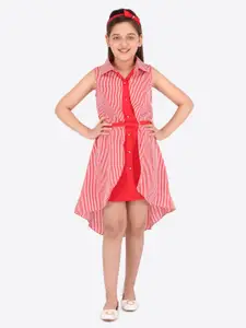 CUTECUMBER Girls Red & White Striped Shirt Dress