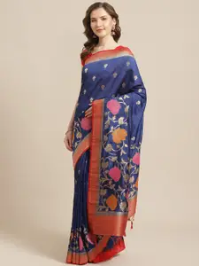 Shaily Navy Blue & Golden Zari Woven Design Saree