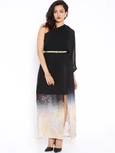 Global Desi Black Printed One-Shoulder Maxi Dress
