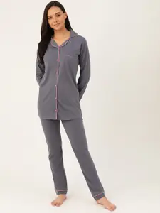 MBeautiful Women Charcoal Grey Solid Night suit