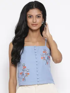 ROOTED Women Blue Embroidered Top