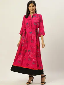 RANGMAYEE Women Pink & Black Butterfly Printed Maxi Dress