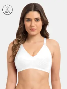 Rajnie Pack Of 2 White Solid Non-Wired Non Padded Everyday Bra