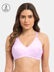 Rajnie Pink Solid Non-Wired Non Padded Everyday Bra RJ659PK-2PC36B