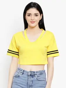 LE BOURGEOIS Women Yellow Solid Knitted Crop Top