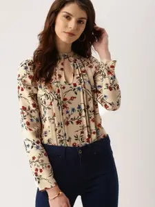 all about you Women Beige & Rust Red Floral Printed Top
