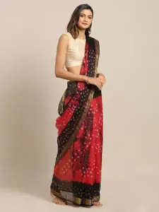 Mitera Hand Dyed Red & Black Bandhani Kota Silk  Sustainable Saree