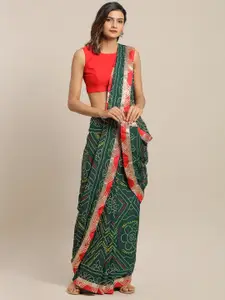 Geroo Jaipur Hand Dyed Green Bandhani Georgette Sustainable Saree