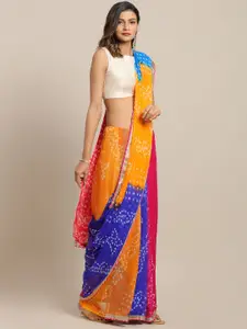 Geroo Jaipur Hand Dyed Multicolor Bandhani Chiffon  Sustainable Saree