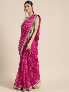 Geroo Jaipur Hand Dyed Pink Bandhani Georgette Saree