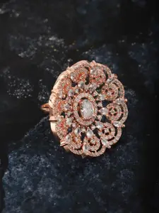 Carlton London Women Rose Gold-Plated CZ-Studded Floral-Shaped Adjustable Finger Ring