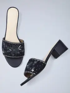 W The Folksong Collection Women Navy Blue Embellished Block Heels