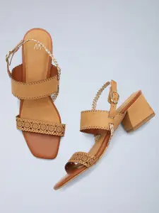 W The Folksong Collection Women Tan Brown Solid Laser Cut Heels