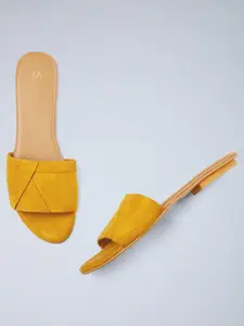 W W The Folksong Collection Women Mustard Solid Suede Open Toe Flats