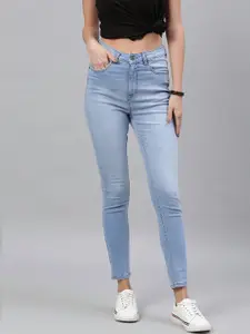 Roadster Women Blue Skinny Fit High-Rise Clean Look Stretchable Cropped Jeans