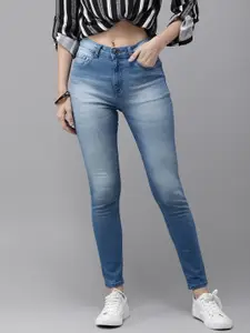 Roadster Women Blue Super Skinny Fit Mid-Rise Clean Look Stretchable Cropped Jeans