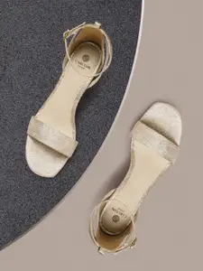 Carlton London Women Gold-Toned Textured Mid-Top Block Heels