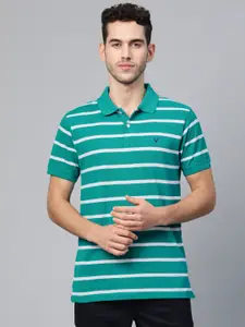 Allen Solly Men Green & White Striped Polo Collar T-shirt