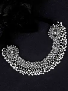 Priyaasi Silver-Toned Oxidised Statement Necklace