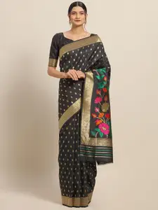 Saree mall Black & Golden Silk Blend Woven Design Saree