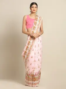 Saree mall Pink Printed Linen Blend Saree