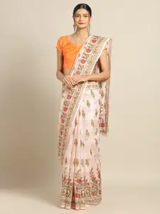 Saree mall Beige Printed Linen Blend Saree