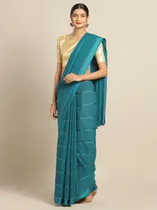 Saree mall Teal Blue Striped Poly Georgette Saree