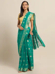 Saree mall Green Woven Design Poly Chiffon Saree