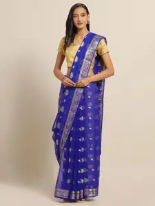Saree mall Blue Woven Design Poly Chiffon Saree