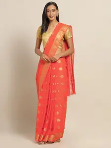 Saree mall Peach-Coloured Woven Design Poly Chiffon Saree