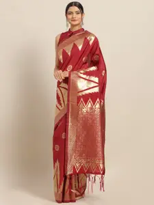 Saree mall Red & Gold-Toned Silk Blend Woven Design Banarasi Saree